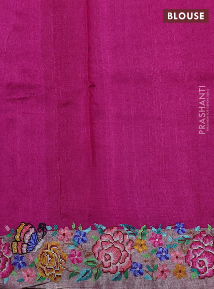 Pure tussar silk saree light pink and pink with floral thread woven buttas and zari woven embroidery border
