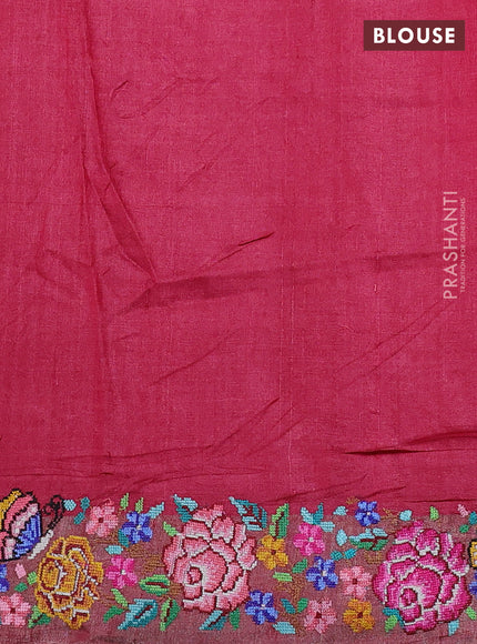 Pure tussar silk saree red shade and maroon with floral thread woven buttas and zari woven embroidery border