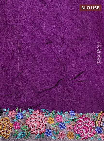 Pure tussar silk saree mild purple and purple with floral thread woven buttas and zari woven embroidery border
