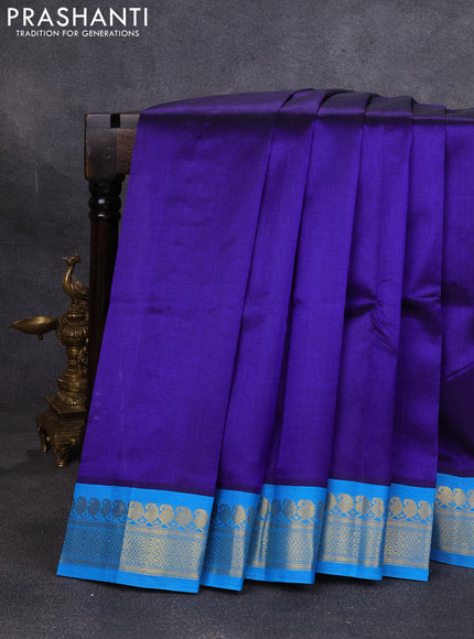 Silk cotton saree royal blue and cs blue with plain body and zari woven korvai border