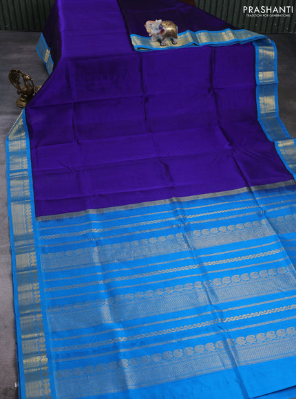 Silk cotton saree royal blue and cs blue with plain body and zari woven korvai border