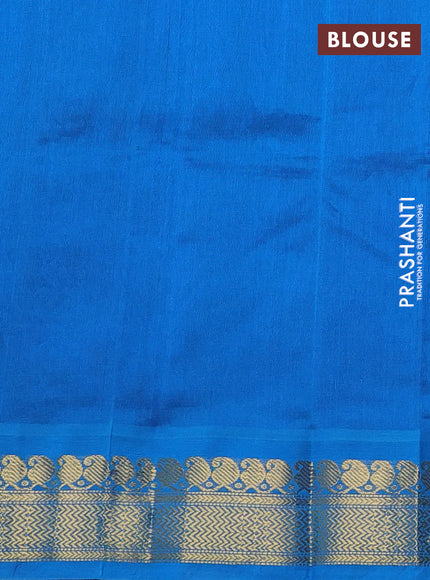 Silk cotton saree royal blue and cs blue with plain body and zari woven korvai border