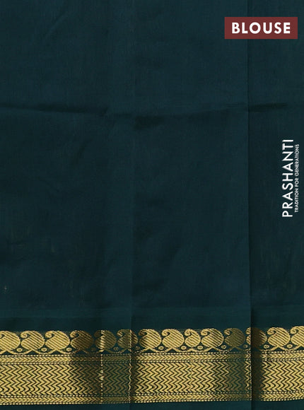 Silk cotton saree mehendi green and bottle green with plain body and zari woven korvai border