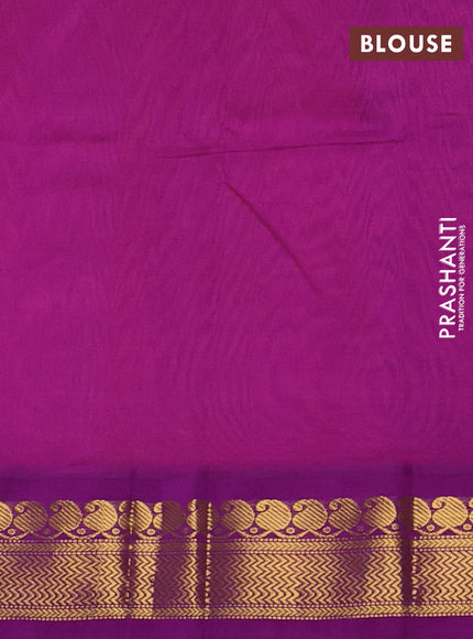 Silk cotton saree orange and purple with plain body and zari woven korvai border