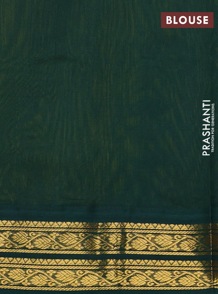 Silk cotton saree lime yellow and bottle green with plain body and zari woven korvai border