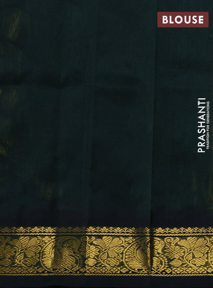 Silk cotton saree lime yellow and bottle green with plain body and paisley butta zari woven korvai border