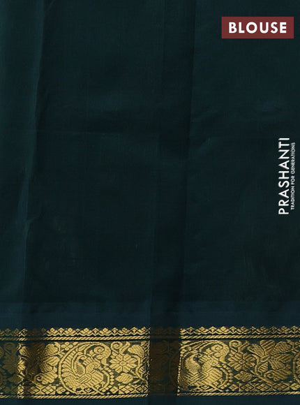Silk cotton saree mehendi green and bottle green with plain body and paisley butta zari woven korvai border