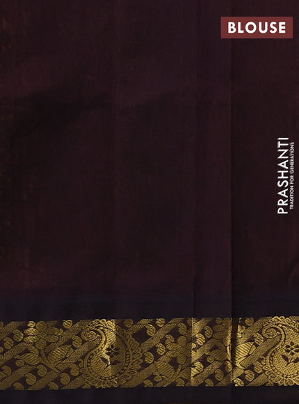 Silk cotton saree mustard yellow and coffee brown with plain body and paisley butta zari woven korvai border