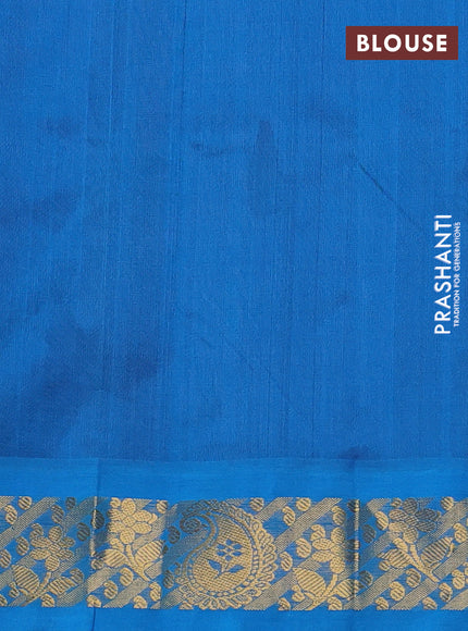 Silk cotton saree deep wine and cs blue with plain body and paisley butta zari woven korvai border