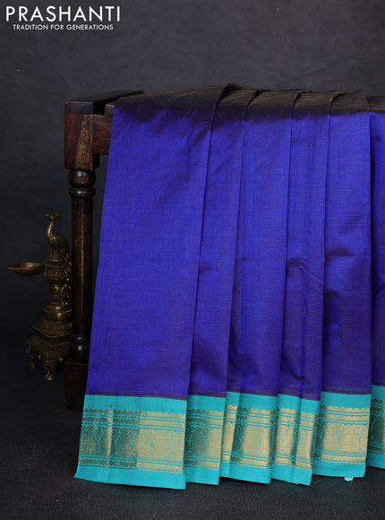 Silk cotton saree royal blue and teal green with allover vairosi pattern and paisley zari woven korvai border