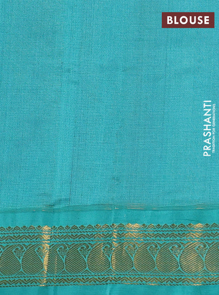 Silk cotton saree royal blue and teal green with allover vairosi pattern and paisley zari woven korvai border