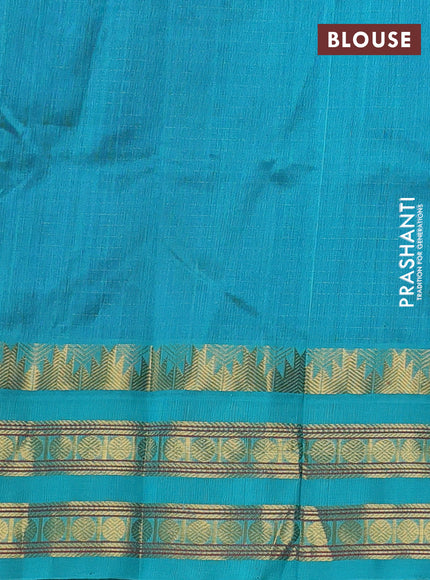 Silk cotton saree violet and teal green with allover zari checked pattern and temple design rettapet zari woven korvai border