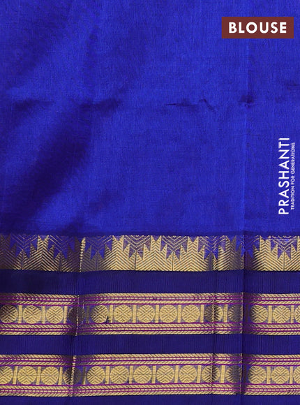 Silk cotton saree peach pink and navy blue with allover zari checked pattern and temple design rettapet zari woven korvai border