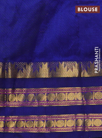 Silk cotton saree pista green and navy blue with allover zari checked pattern and temple design rettapet zari woven korvai border