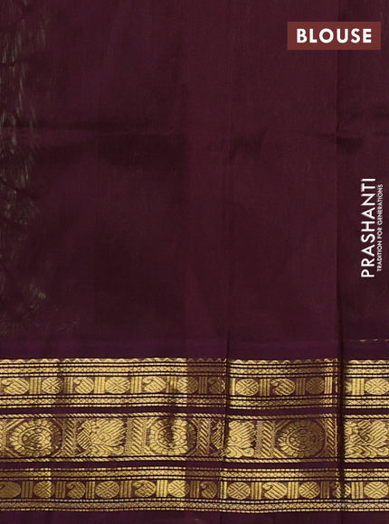 Silk cotton saree pista green and wine with plain body and zari woven butta korvai border