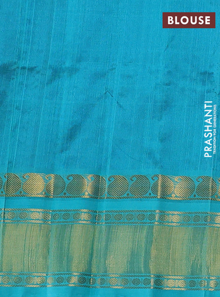 Silk cotton saree royal blue and teal green with allover thread checked pattern and paisley butta zari woven korvai border