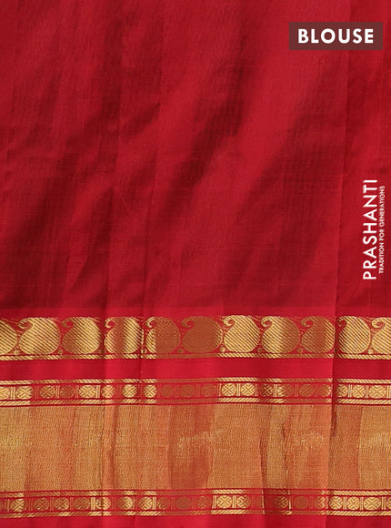 Silk cotton saree bottle green and red with allover thread checked pattern and paisley butta zari woven korvai border