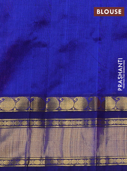 Silk cotton saree peach pink and navy blue with allover thread checked pattern and paisley butta zari woven korvai border