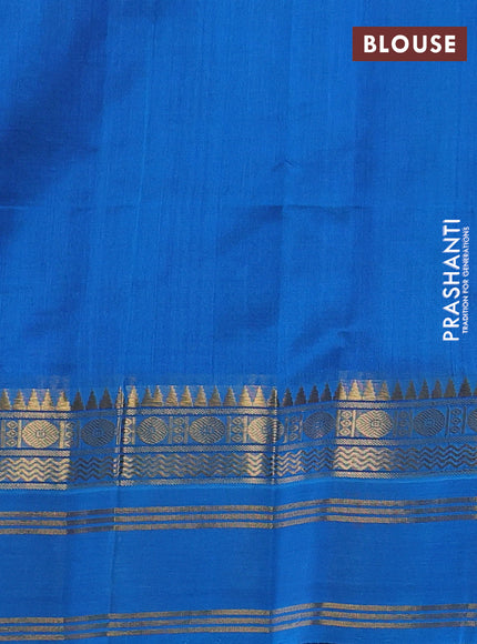 Silk cotton saree royal blue and cs blue with plain body and temple design rettapet zari woven korvai border