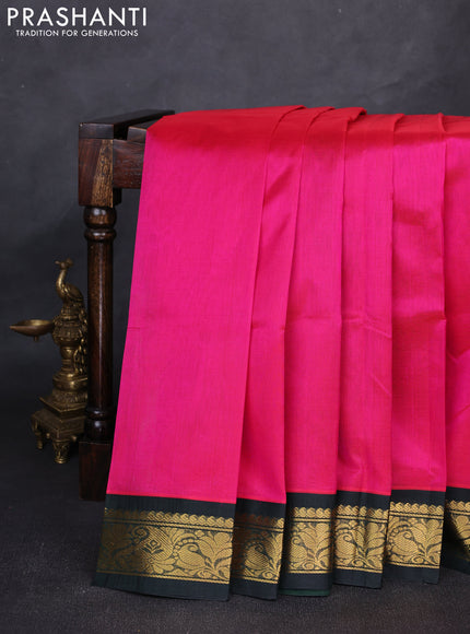 Silk cotton saree pink and green with plain body and paisley zari woven korvai border