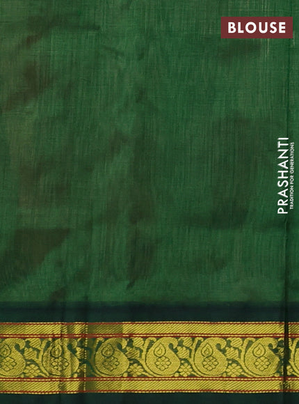 Silk cotton saree sandal and green with plain body and paisley zari woven korvai border
