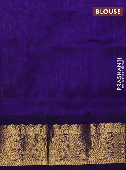 Silk cotton saree beige and violet with plain body and zari woven korvai border