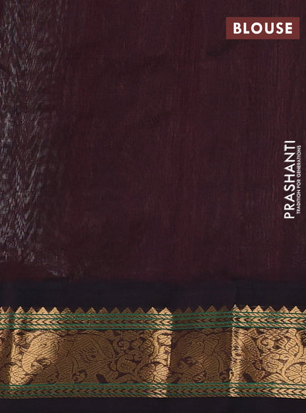 Silk cotton saree off white and deep maroon with plain body and zari woven elephant korvai border