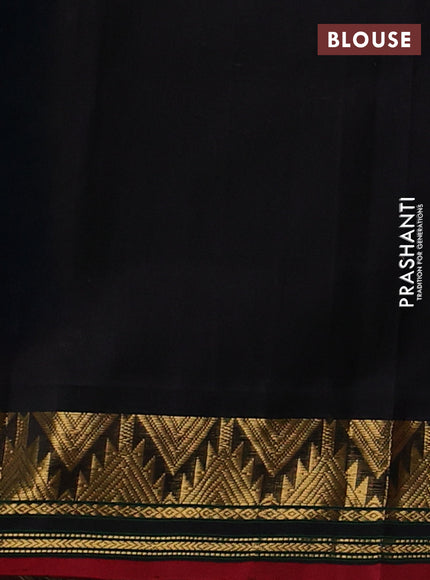 Silk cotton saree light pink and black with plain body and temple design zari woven korvai border
