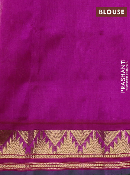 Silk cotton saree lime green and purple with plain body and temple design zari woven korvai border