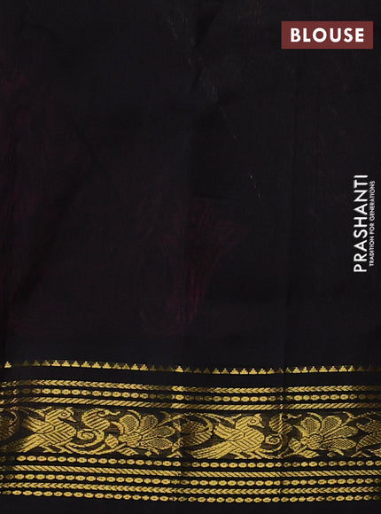 Silk cotton saree dark peach and black with plain body and zari woven korvai border