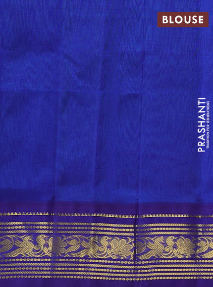 Silk cotton saree teal green and navy blue with plain body and zari woven korvai border