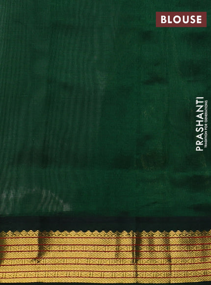 Silk cotton saree grey and green with plain body and zari woven korvai border