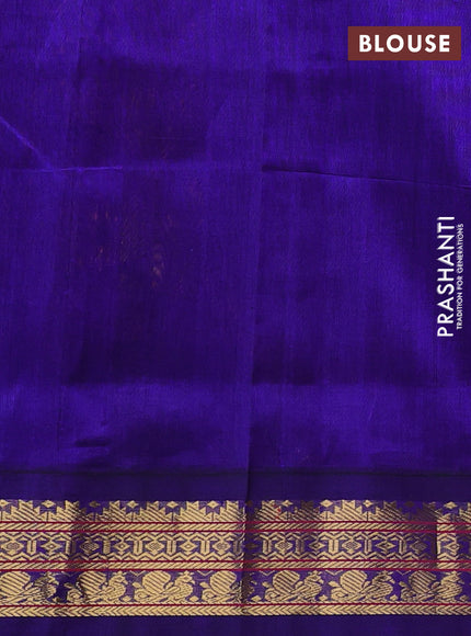 Silk cotton saree sunset orange and violet with plain body and temple design zari woven korvai border