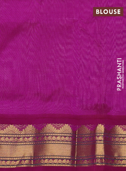 Silk cotton saree light pink and purple with plain body and temple design zari woven korvai border