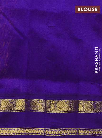 Silk cotton saree sunset orange and violet with plain body and rettapet zari woven korvai border
