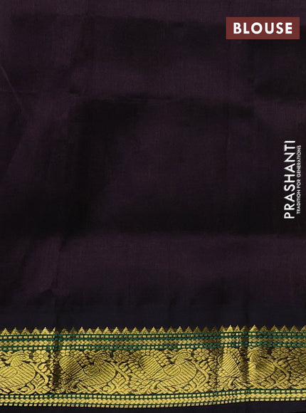 Silk cotton saree mango yellow and deep jamun with allover small zari checked pattern and zari woven korvai border
