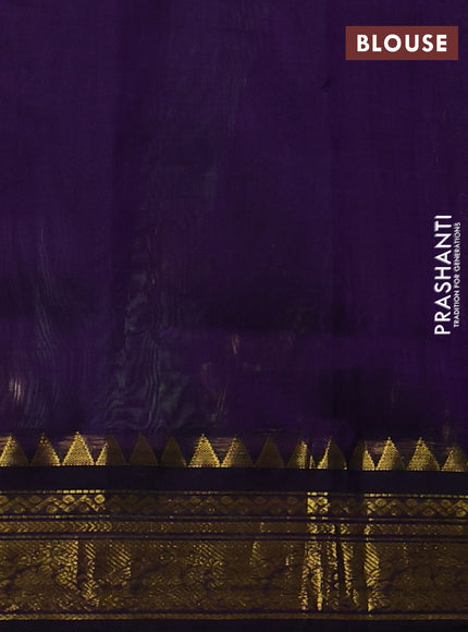 Silk cotton saree dual shade of teal green and violet with allover zari checked pattern and zari woven korvai border