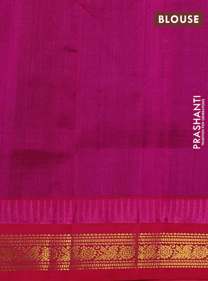 Silk cotton saree royal blue and pink with allover zari checks & laksha deepam buttas and temple design zari woven korvai border