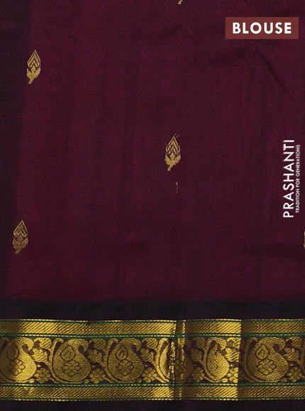 Silk cotton saree pink and deep wine with allover zari woven buttas and paisley zari woven korvai border