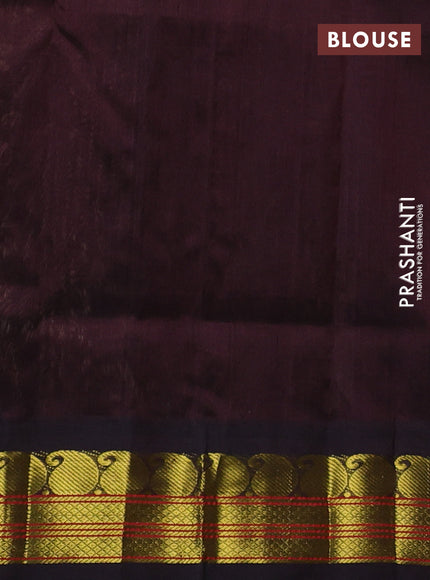 Silk cotton saree beige and coffee brown with allover peacock zari woven buttas and paisley zari woven korvai border