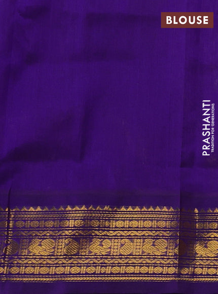 Silk cotton saree sunset orange and violet with allover zari woven buttas and zari woven korvai border