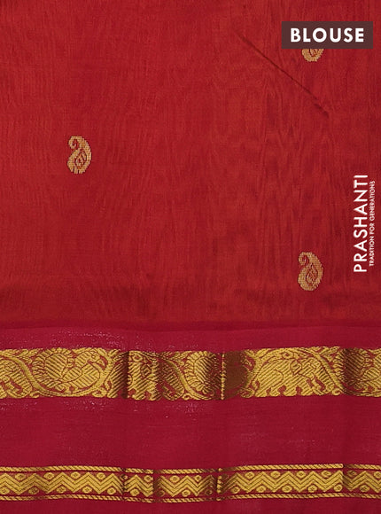 Silk cotton saree mango yellow and red with allover paisley zari woven buttas and rettapet zari woven korvai border