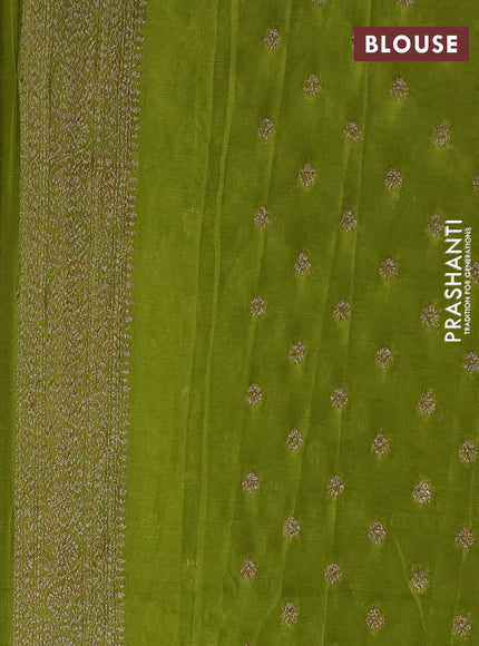 Banarasi semi crepe saree deep wine and light green with allover thread & zari woven buttas and woven border