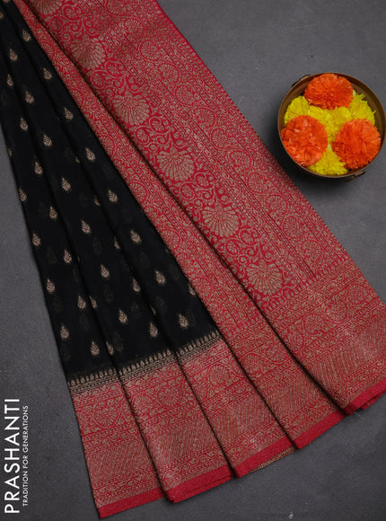 Banarasi semi crepe saree black and pink with allover thread & zari woven buttas and woven border