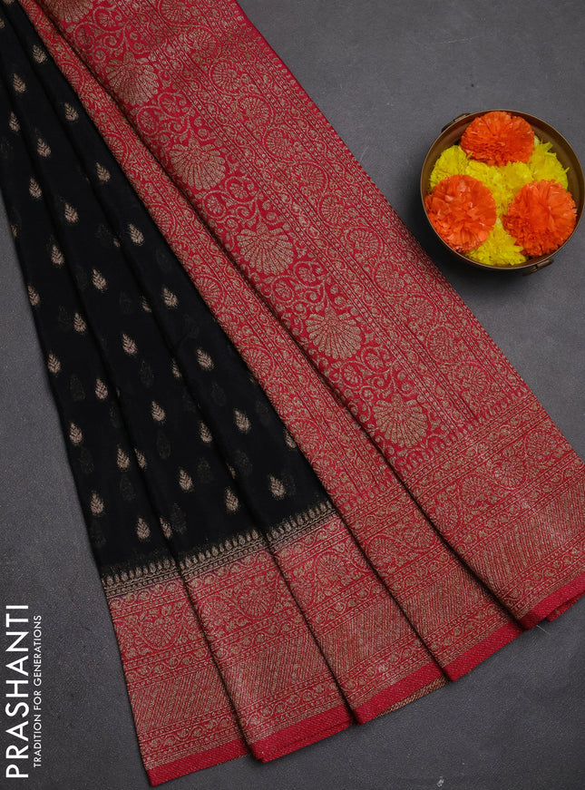 Banarasi semi crepe saree black and pink with allover thread & zari woven buttas and woven border