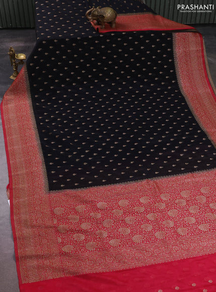 Banarasi semi crepe saree black and pink with allover thread & zari woven buttas and woven border