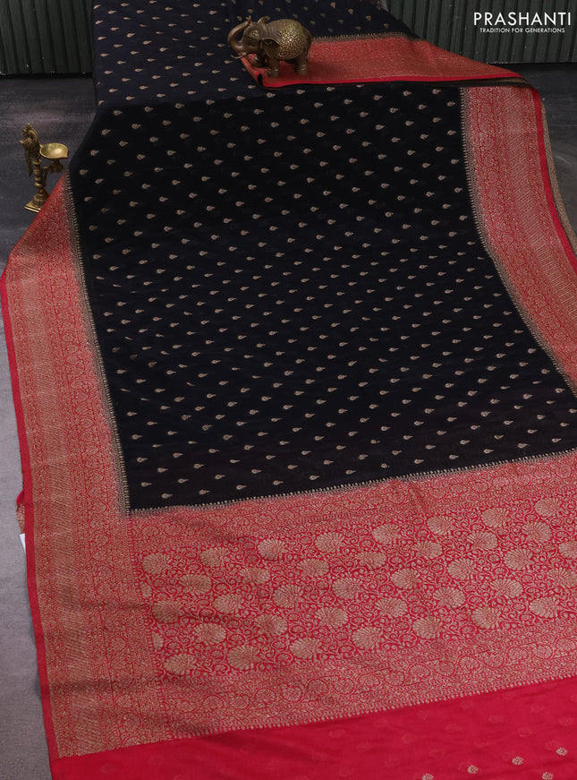 Banarasi semi crepe saree black and pink with allover thread & zari woven buttas and woven border
