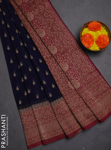 Banarasi semi crepe saree navy blue and wine shade with allover thread & zari woven buttas and woven border