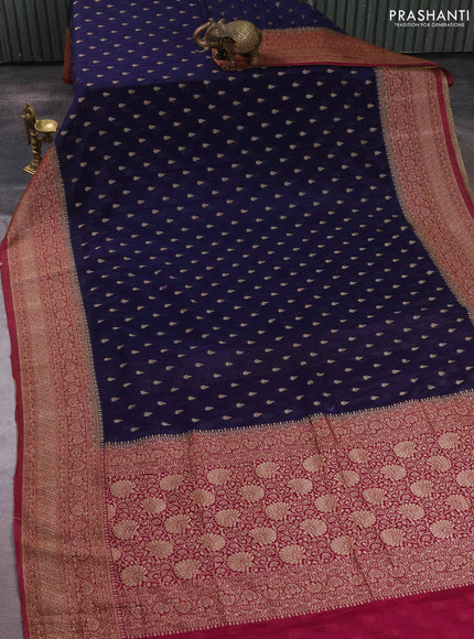 Banarasi semi crepe saree navy blue and wine shade with allover thread & zari woven buttas and woven border