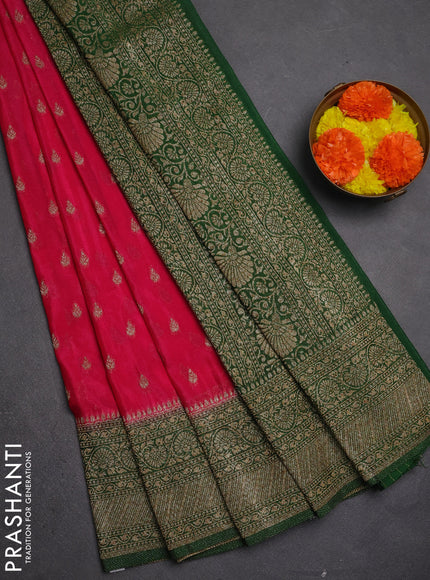Banarasi semi crepe saree candy pink and green with allover thread & zari woven buttas and woven border